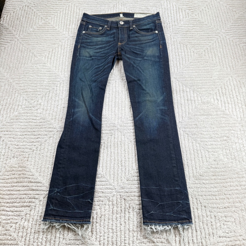 Rag & Bone Santiago Crop Jeans Womens 25 Dark Frayed Slim Designer Preppy Grunge
